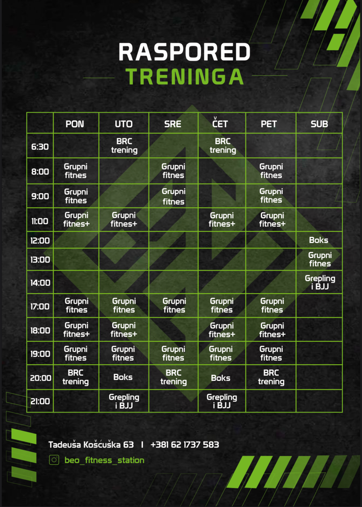 Raspored termina Beo Fitness Station